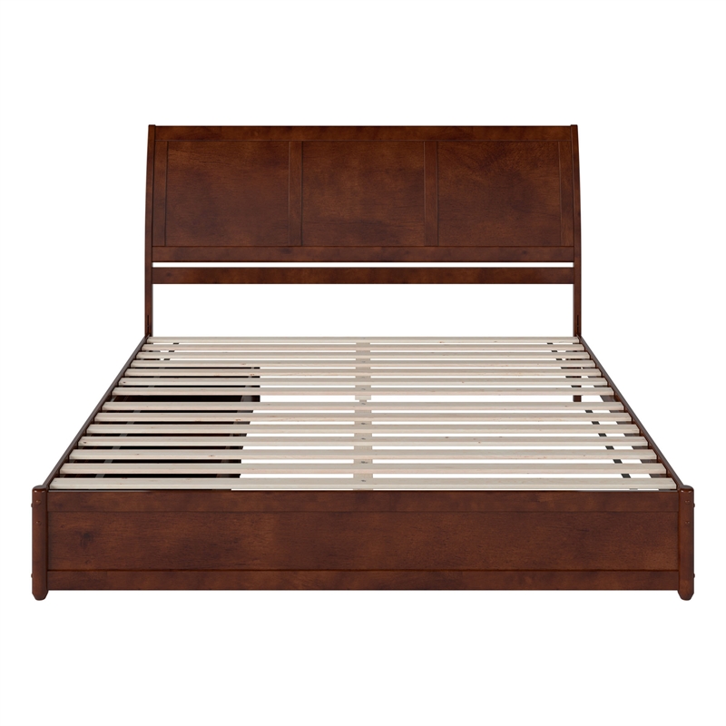 Andorra King Wood Platform Bed with Panel Footboard & Storage Drawers in Walnut