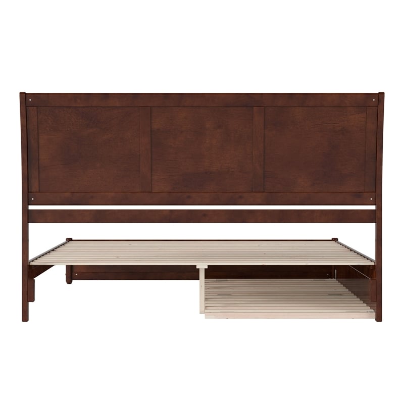 Andorra King Wood Platform Bed with Panel Footboard & Twin XL Trundle in Walnut