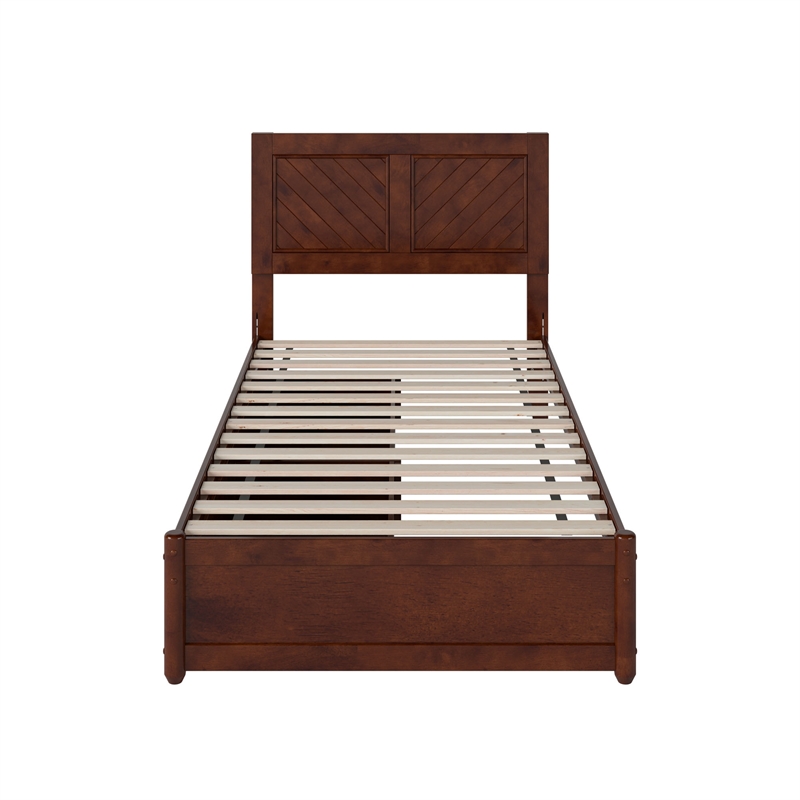 Clayton Twin XL Wood Platform Bed with Panel Footboard & Drawers in Walnut