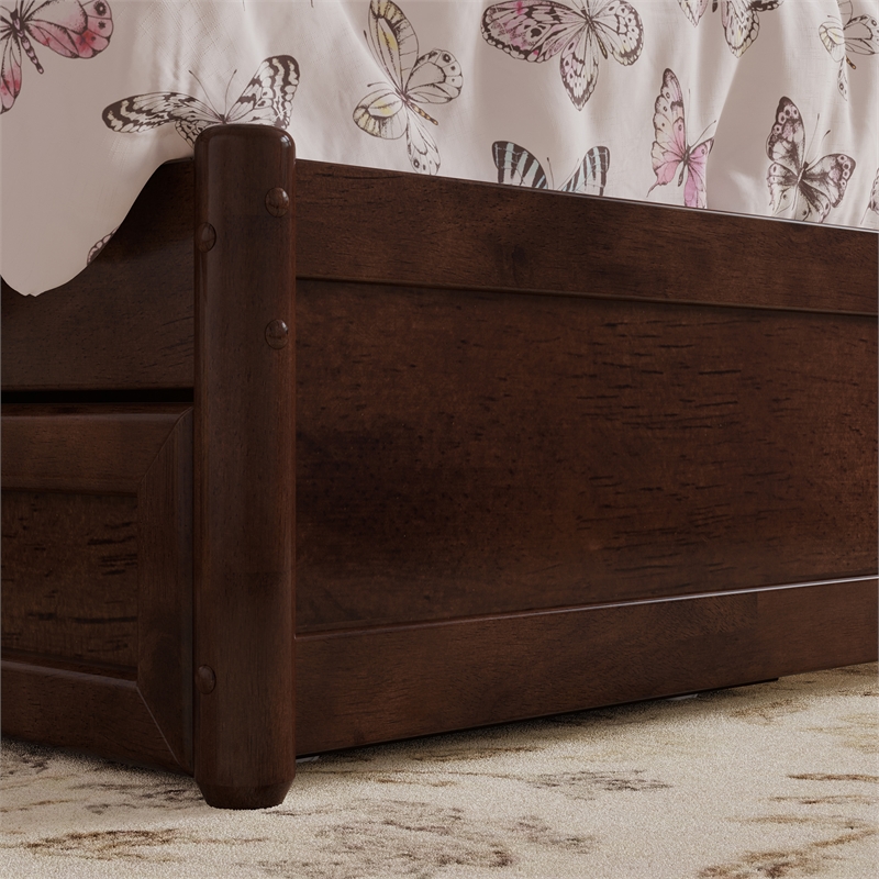 Clayton Twin Wood Platform Bed with Panel Footboard & Storage Drawers in Walnut