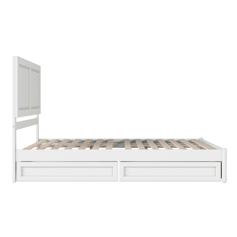 Clayton Queen Wood Platform Bed with Panel Footboard & Storage Drawers in White