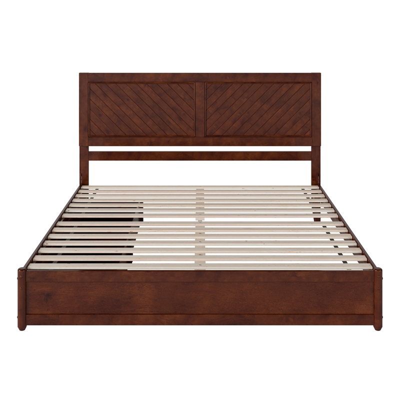 Clayton King Wood Platform Bed with Panel Footboard & Storage Drawers in Walnut