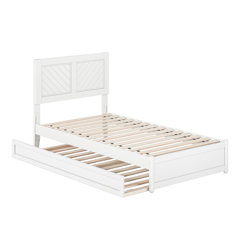 Clayton Twin Wood Platform Bed with Panel Footboard and Twin Trundle in White