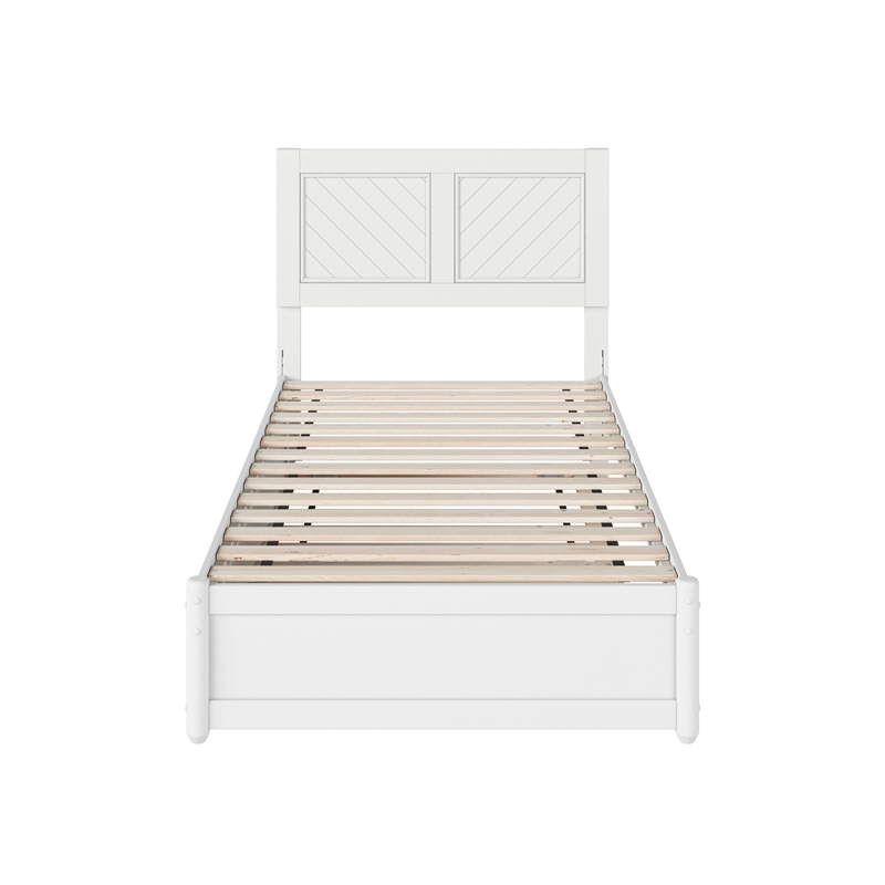 Clayton Twin Wood Platform Bed with Panel Footboard and Twin Trundle in White