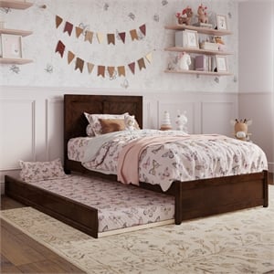 Clayton Twin Wood Platform Bed with Panel Footboard and Twin Trundle in Walnut
