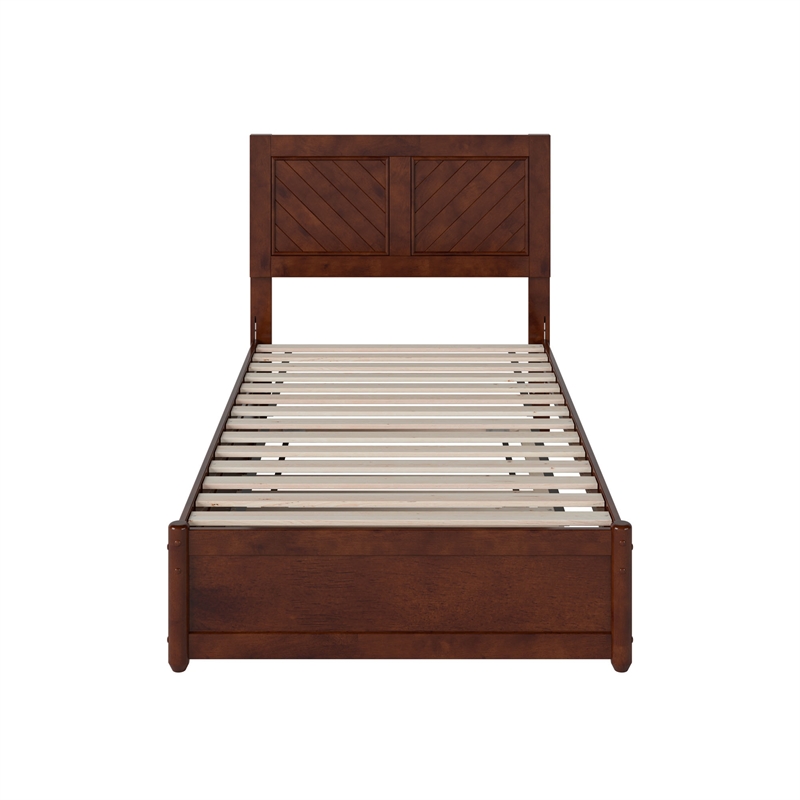 Clayton Twin Wood Platform Bed with Panel Footboard and Twin Trundle in Walnut
