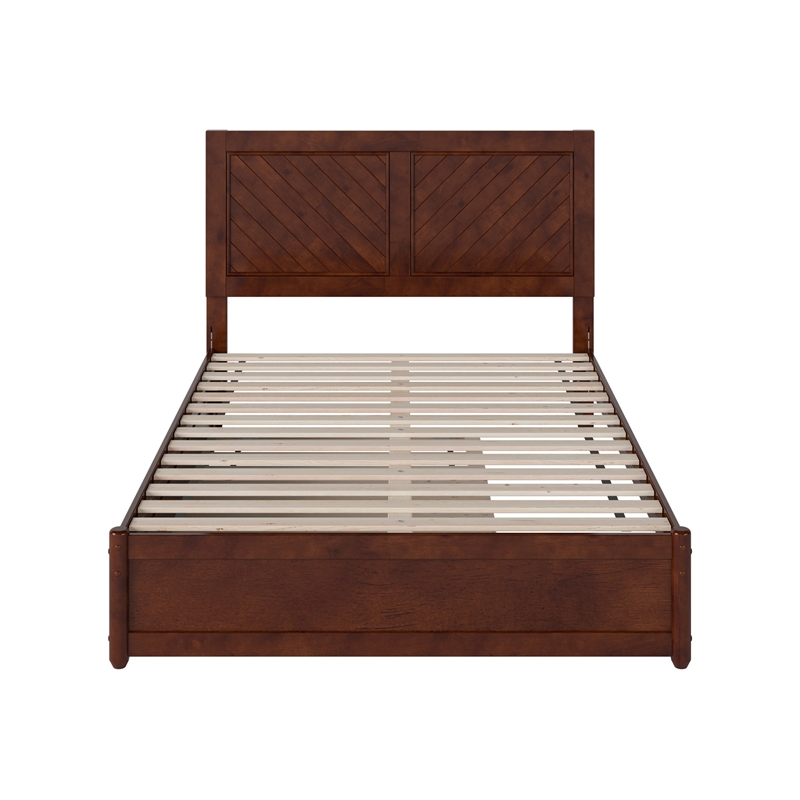 Clayton Full Wood Platform Bed with Panel Footboard and Twin Trundle in Walnut