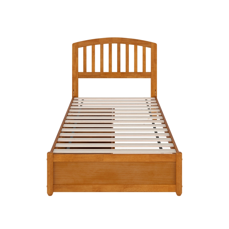 Lucia Twin XL Platform Bed w Panel Footboard & 2 Storage Drawers in Light Toffee