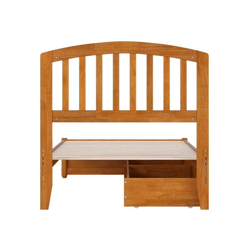 Lucia Twin XL Platform Bed w Panel Footboard & 2 Storage Drawers in Light Toffee