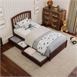 Lucia Twin Platform Bed with Panel Footboard & 2 Storage Drawers in Walnut