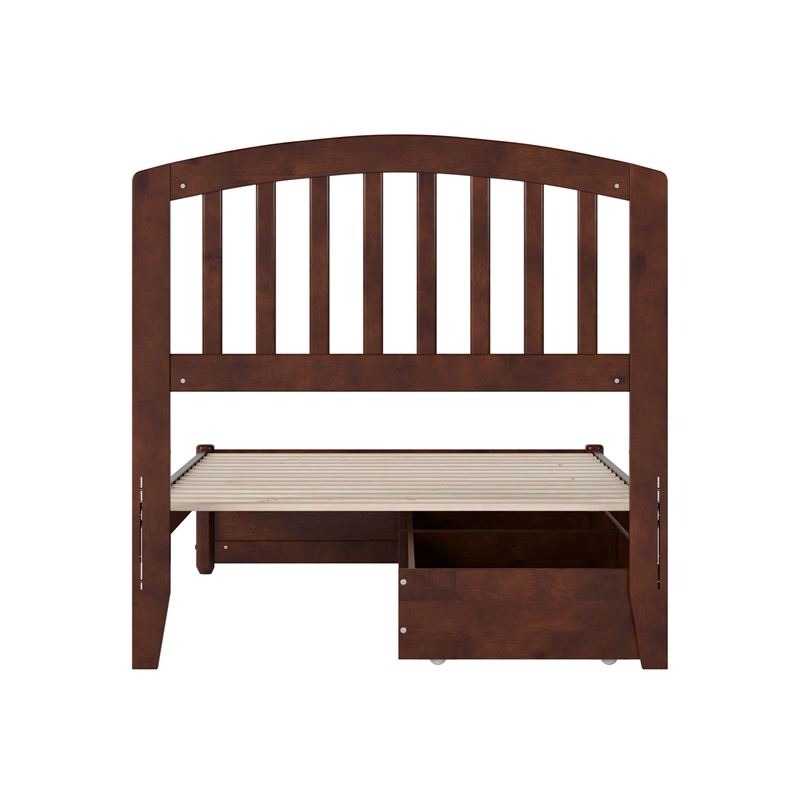Lucia Twin Platform Bed with Panel Footboard & 2 Storage Drawers in Walnut