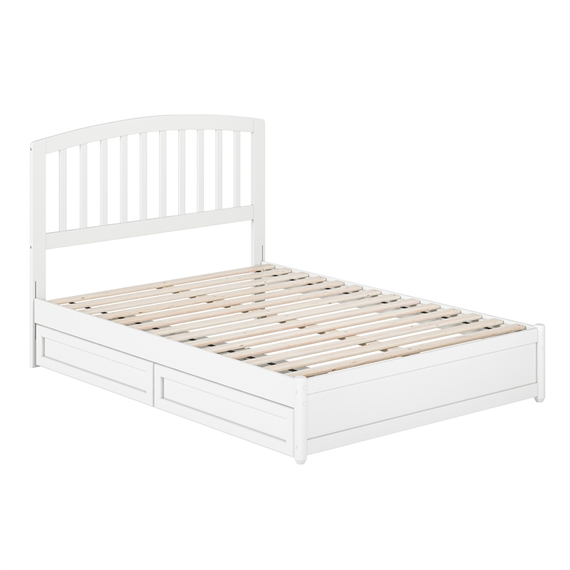 Lucia Full Platform Bed with Panel Footboard & 2 Storage Drawers in White
