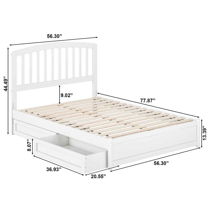 Lucia Full Platform Bed with Panel Footboard & 2 Storage Drawers in White