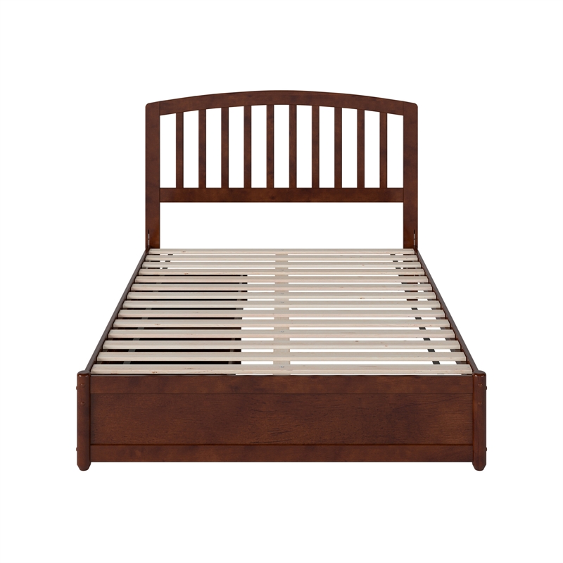 Lucia Full Platform Bed with Panel Footboard & 2 Storage Drawers in Walnut