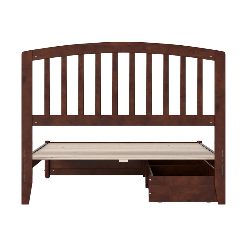 Lucia Full Platform Bed with Panel Footboard & 2 Storage Drawers in Walnut