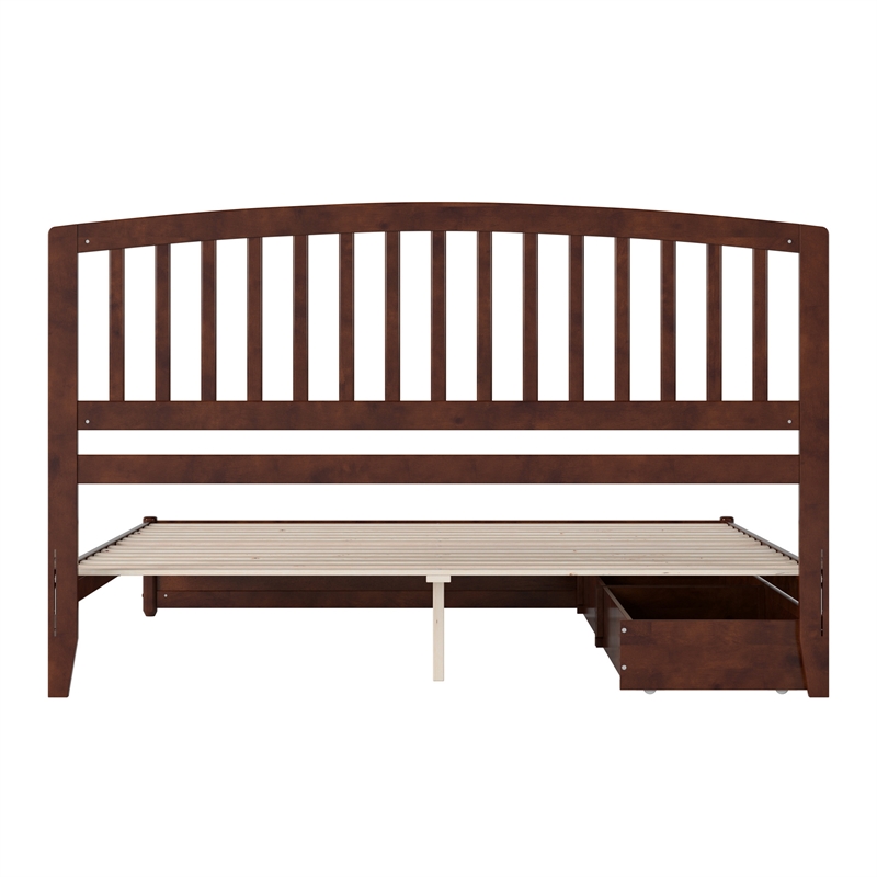 Lucia King Platform Bed with Panel Footboard & 2 Storage Drawers in Walnut