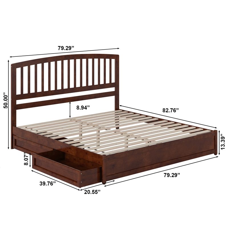 Lucia King Platform Bed with Panel Footboard & 2 Storage Drawers in Walnut