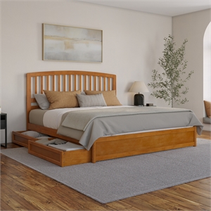 Lucia King Platform Bed with Panel Footboard & 2 Storage Drawers in Light Toffee