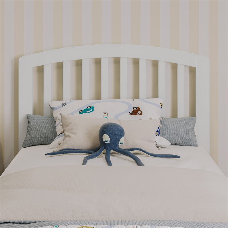Lucia Twin Wood Platform Bed with Panel Footboard and Twin Trundle in White