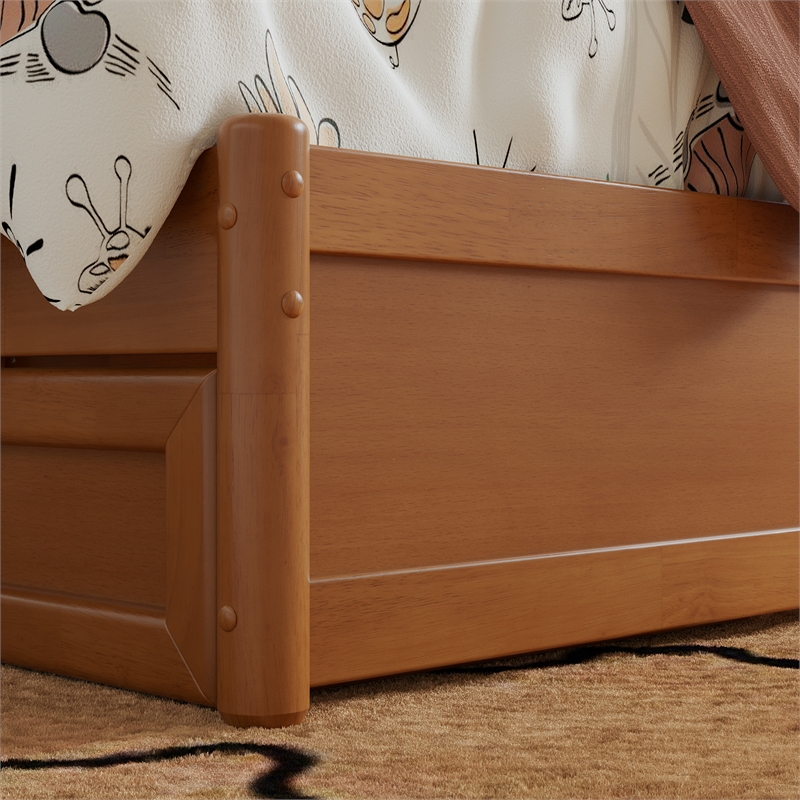 Lucia Twin Wood Platform Bed with Panel Footboard & Twin Trundle in Light Toffee