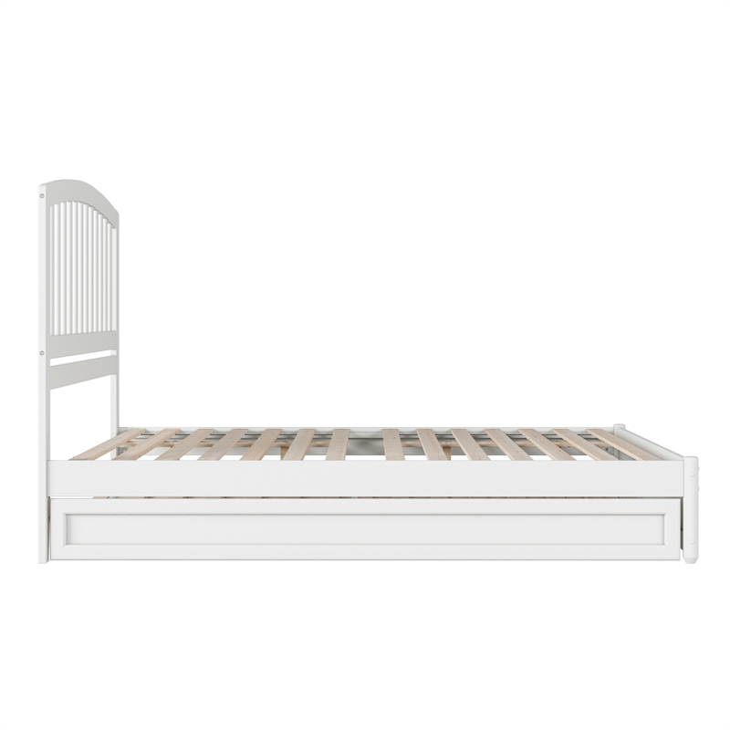 Lucia Queen Wood Platform Bed with Panel Footboard and Twin XL Trundle in White