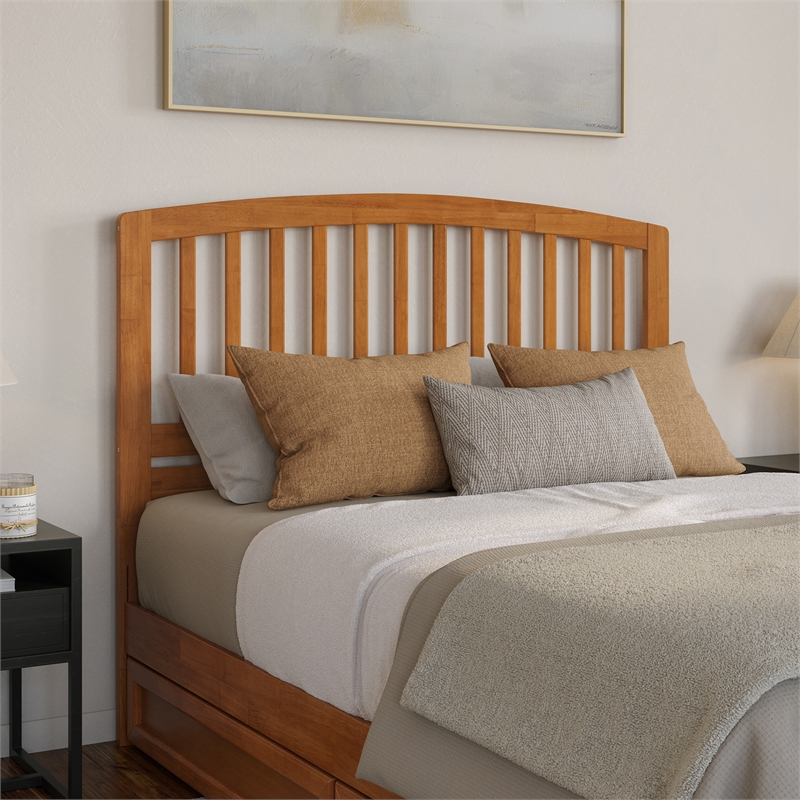 Lucia Queen Wood Platform Bed with Panel Footboard & TXL Trundle in Light Toffee