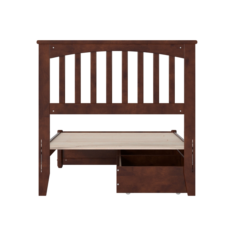 Everett Twin Wood Platform Bed with Panel Footboard & Storage Drawers in Walnut