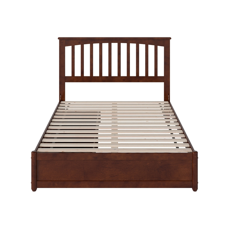 Everett Full Wood Platform Bed with Panel Footboard & Storage Drawers in Walnut