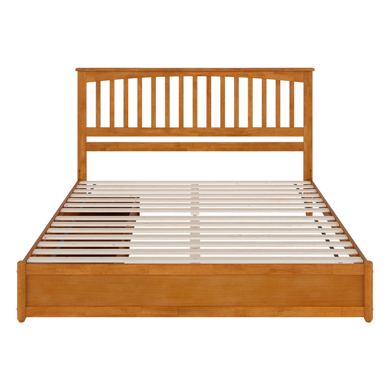 Everett King Wood Platform Bed with Panel Footboard & Drawers in Light Toffee
