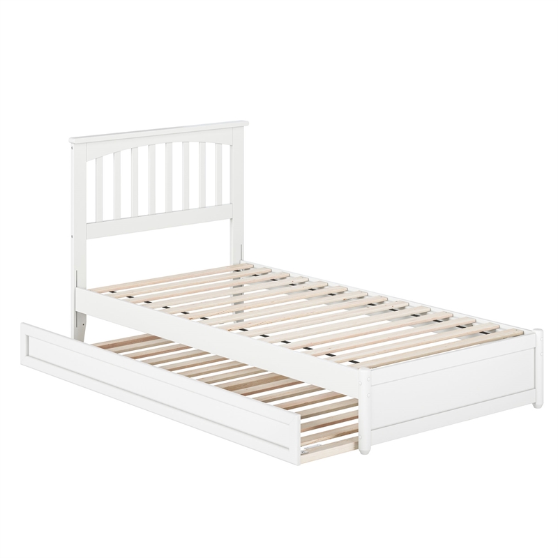 Everett Twin XL Wood Platform Bed with Panel Footboard &  Trundle in White