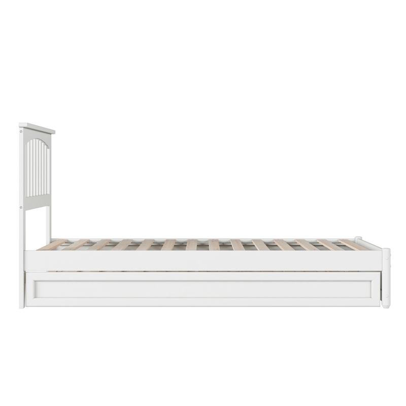 Everett Twin XL Wood Platform Bed with Panel Footboard &  Trundle in White