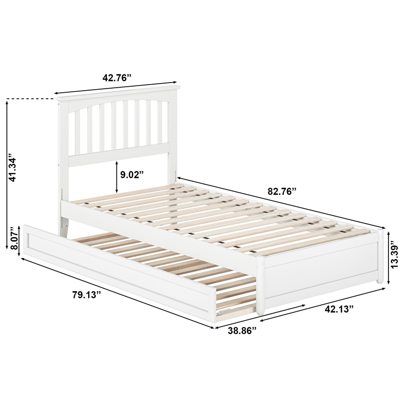 Everett Twin XL Wood Platform Bed with Panel Footboard &  Trundle in White