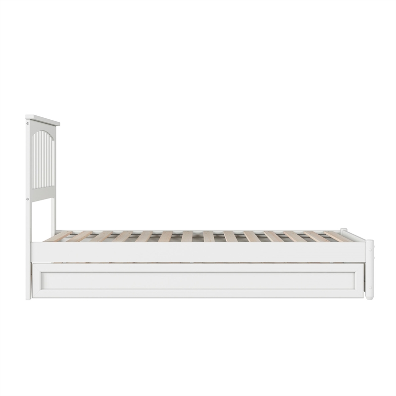 Everett Twin Wood Platform Bed with Panel Footboard and Twin Trundle in White