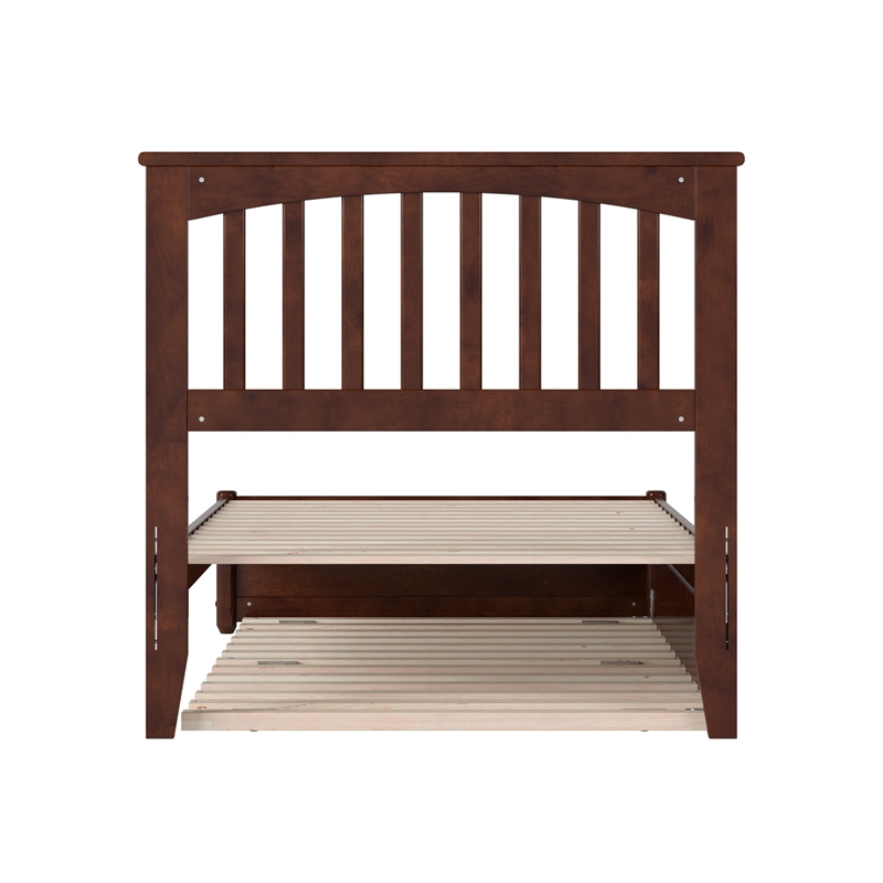 Everett Twin Wood Platform Bed with Panel Footboard and Twin Trundle in Walnut