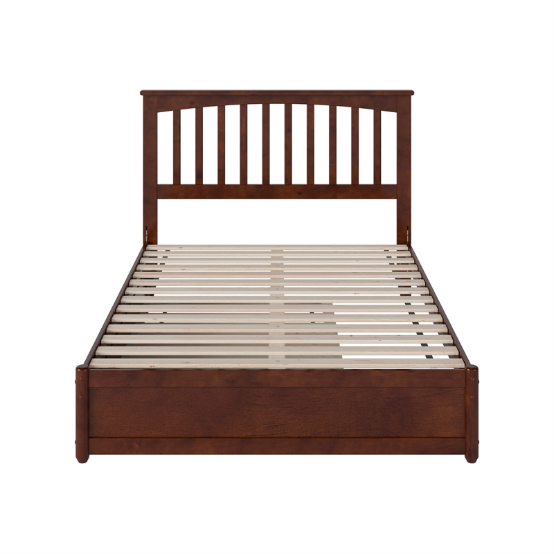 Everett Full Wood Platform Bed with Panel Footboard and Twin Trundle in Walnut
