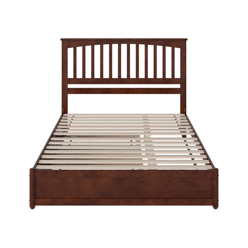 Everett Queen Wood Platform Bed with Panel Footboard & Twin XL Trundle in Walnut