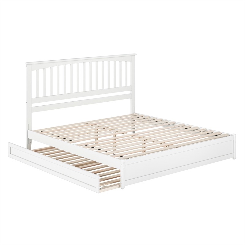 Everett King Wood Platform Bed with Panel Footboard and Twin XL Trundle in White