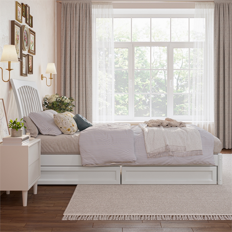 Roslyn Twin XL Platform Bed with Panel Footboard & 2 Storage Drawers in White