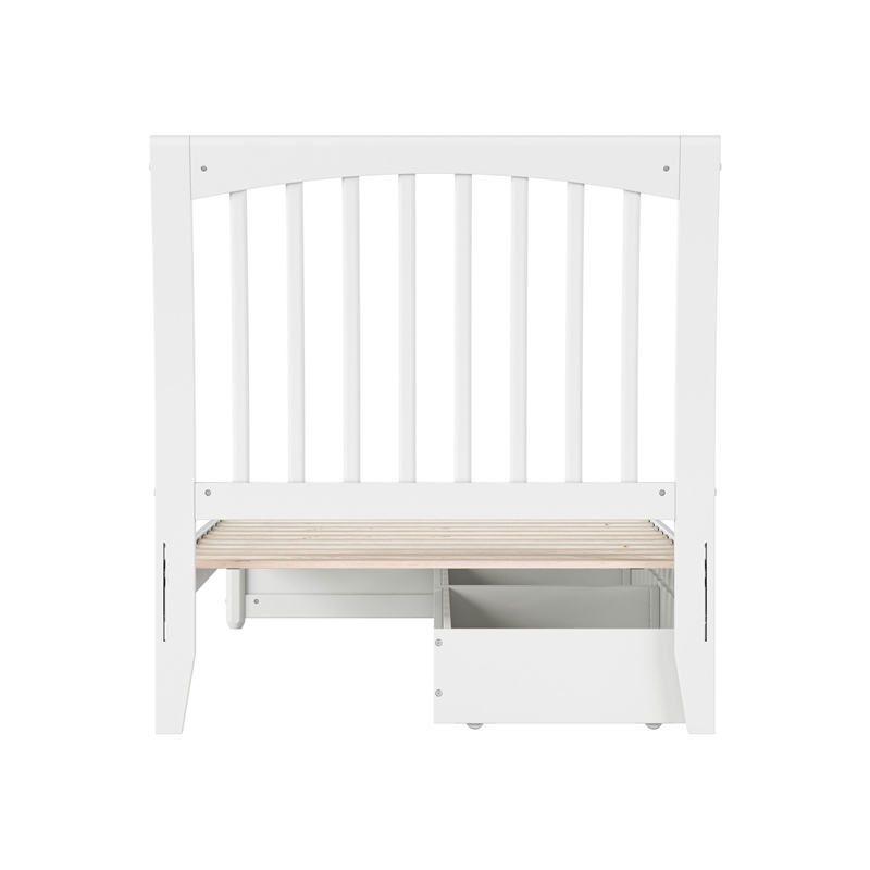 Roslyn Twin XL Platform Bed with Panel Footboard & 2 Storage Drawers in White
