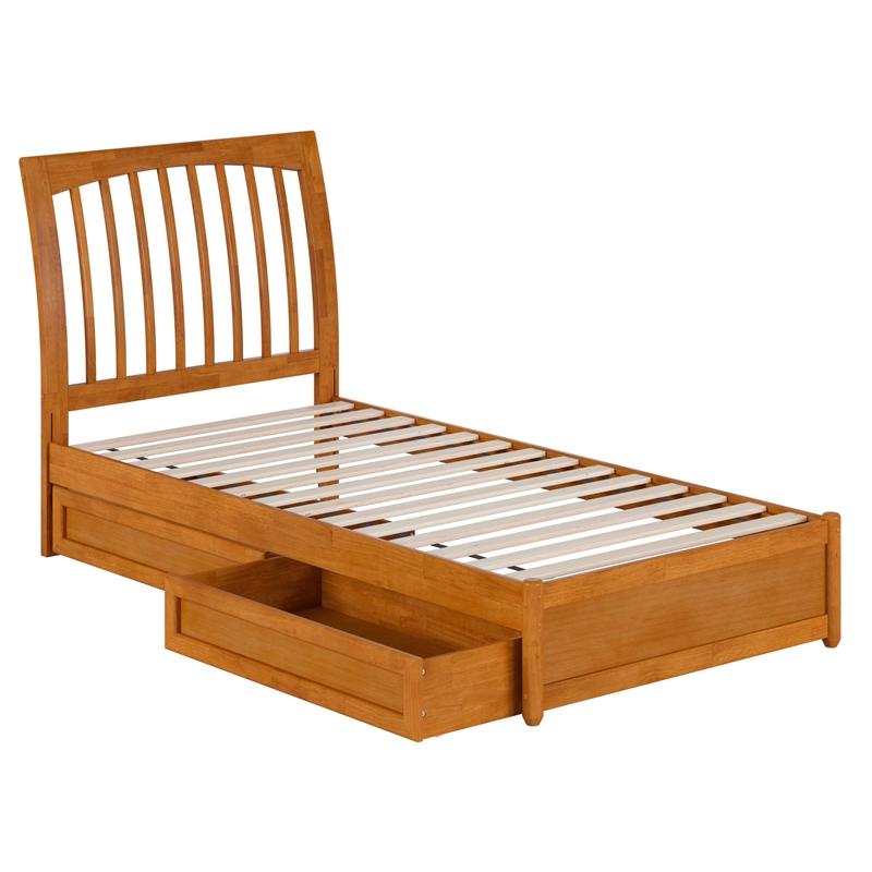 Roslyn Twin XL Platform Bed Panel Footboard & 2 Storage Drawers in Light Toffee