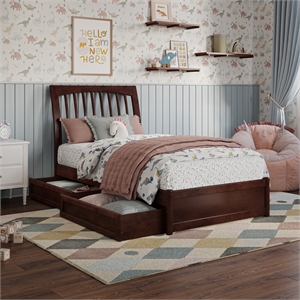 Roslyn Twin Platform Bed with Panel Footboard & 2 Storage Drawers in Walnut