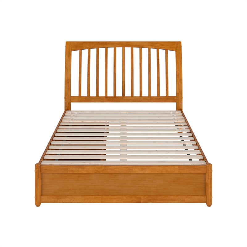 Roslyn Full Platform Bed w Panel Footboard & 2 Storage Drawers in Light Toffee