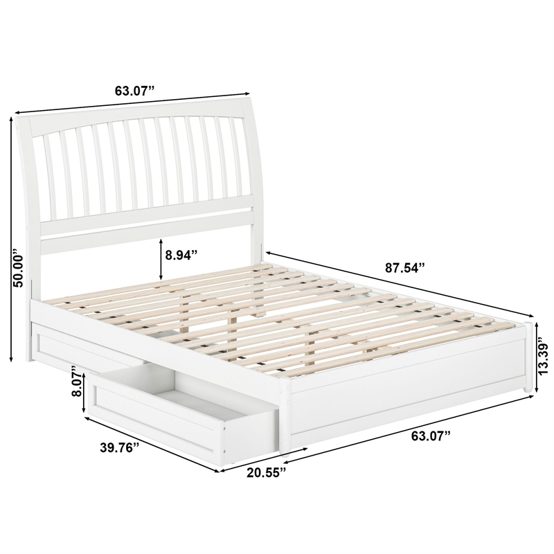 Roslyn Queen Platform Bed with Panel Footboard & 2 Storage Drawers in White