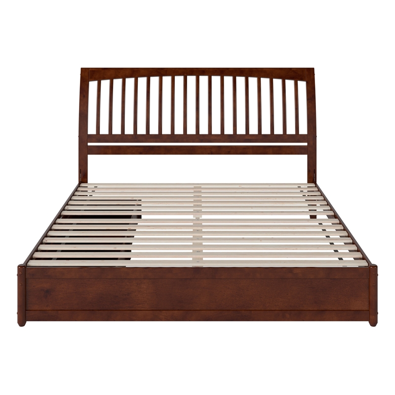 Roslyn King Platform Bed with Panel Footboard & 2 Storage Drawers in Walnut
