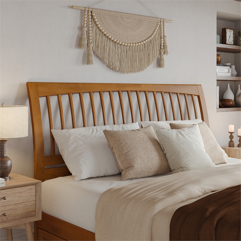 Roslyn King Platform Bed w Panel Footboard & 2 Storage Drawers in Light Toffee