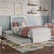 Roslyn Twin Wood Platform Bed with Panel Footboard and Twin Trundle in White