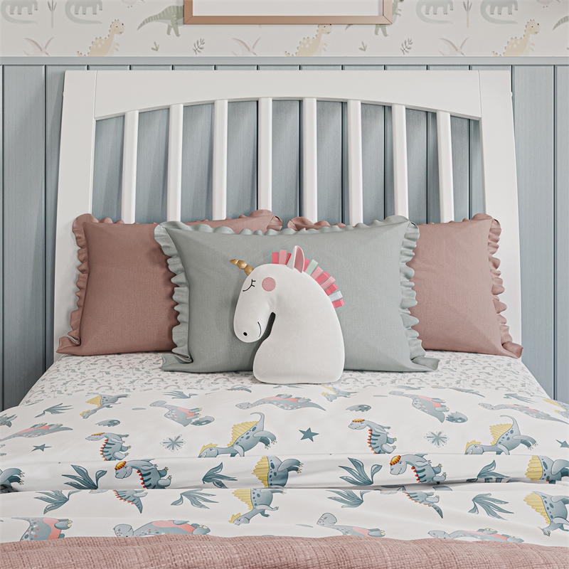 Roslyn Twin Wood Platform Bed with Panel Footboard and Twin Trundle in White