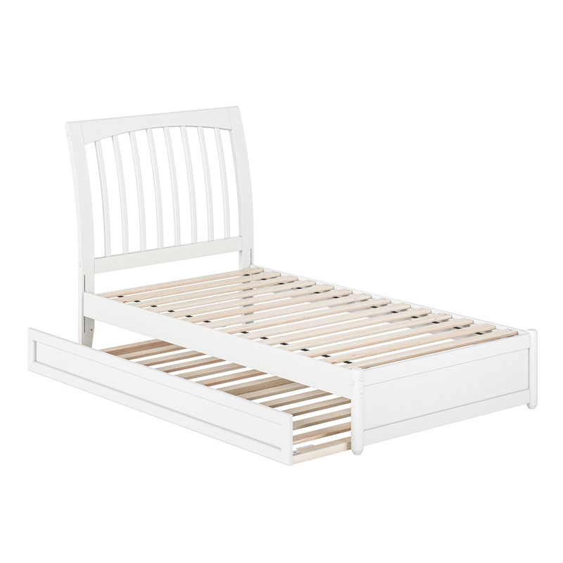Roslyn Twin Wood Platform Bed with Panel Footboard and Twin Trundle in White