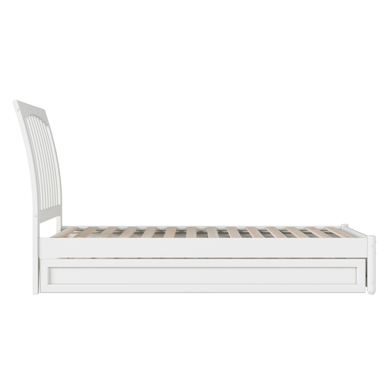 Roslyn Twin Wood Platform Bed with Panel Footboard and Twin Trundle in White