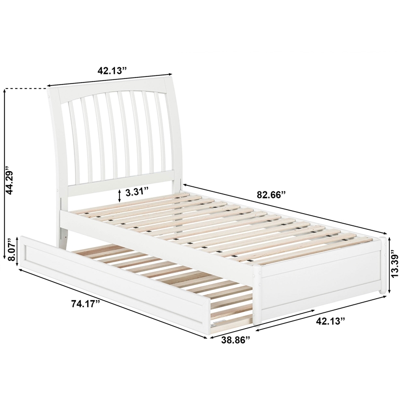 Roslyn Twin Wood Platform Bed with Panel Footboard and Twin Trundle in White